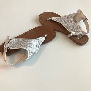White Buckle Rhinestone Sandals
